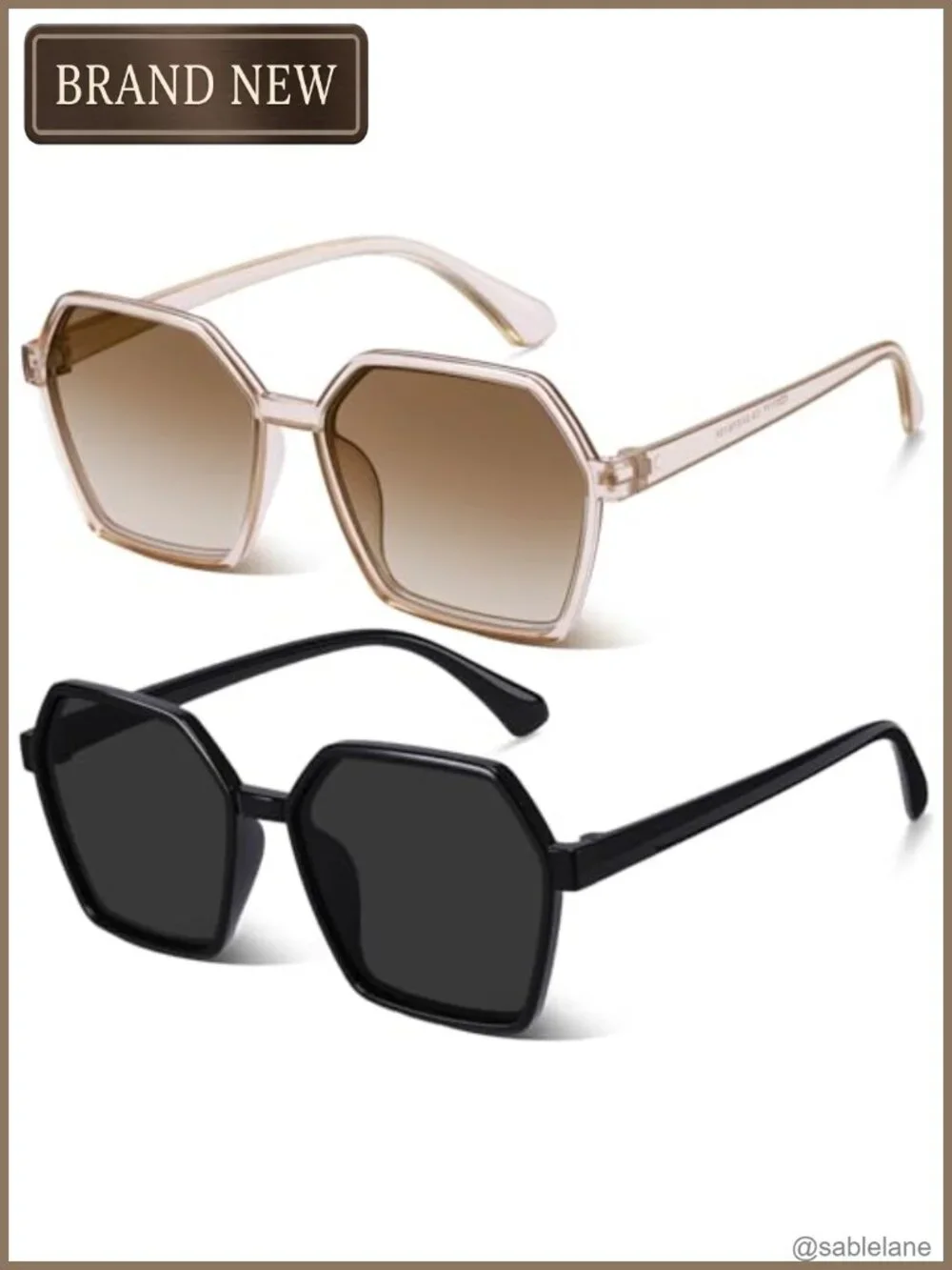 Oversized Square Sunglasses 2 Pair Set UV Protection Polycarbonate Frame